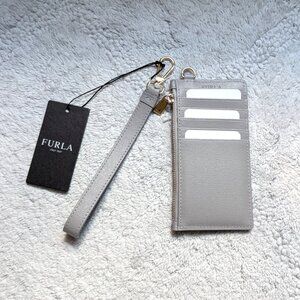NWT Furla Saffiano Leather Credit Card Case Wristlet in gray